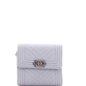 Chanel Small Boy Trifold Flap Wallet Chevron Caviar